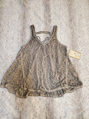NWT Vintage Havana Lace Up Back Tank Top Size M Gray Acid Wash Boho